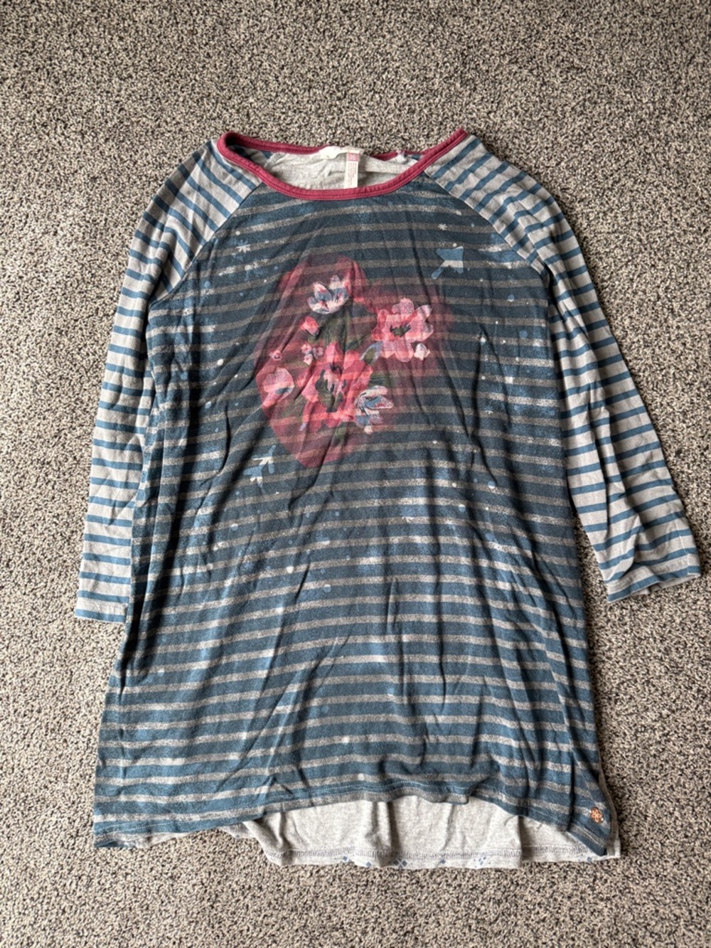 Matilda Jane Blue Striped Floral Raglan Dress Top with Pink Accents